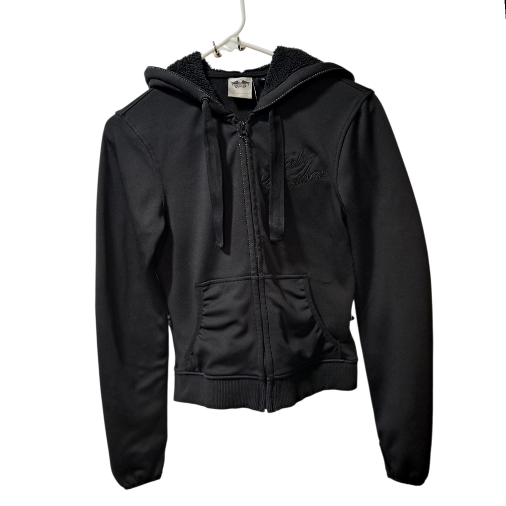 Harley Davidson Women's Black Full Zip Hoodie Lightweight‎ Motorcycle Jacket XS